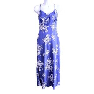 Blue Floral Babydoll Slip Dress Womens Medium Romantic Feminine Beach Vacation